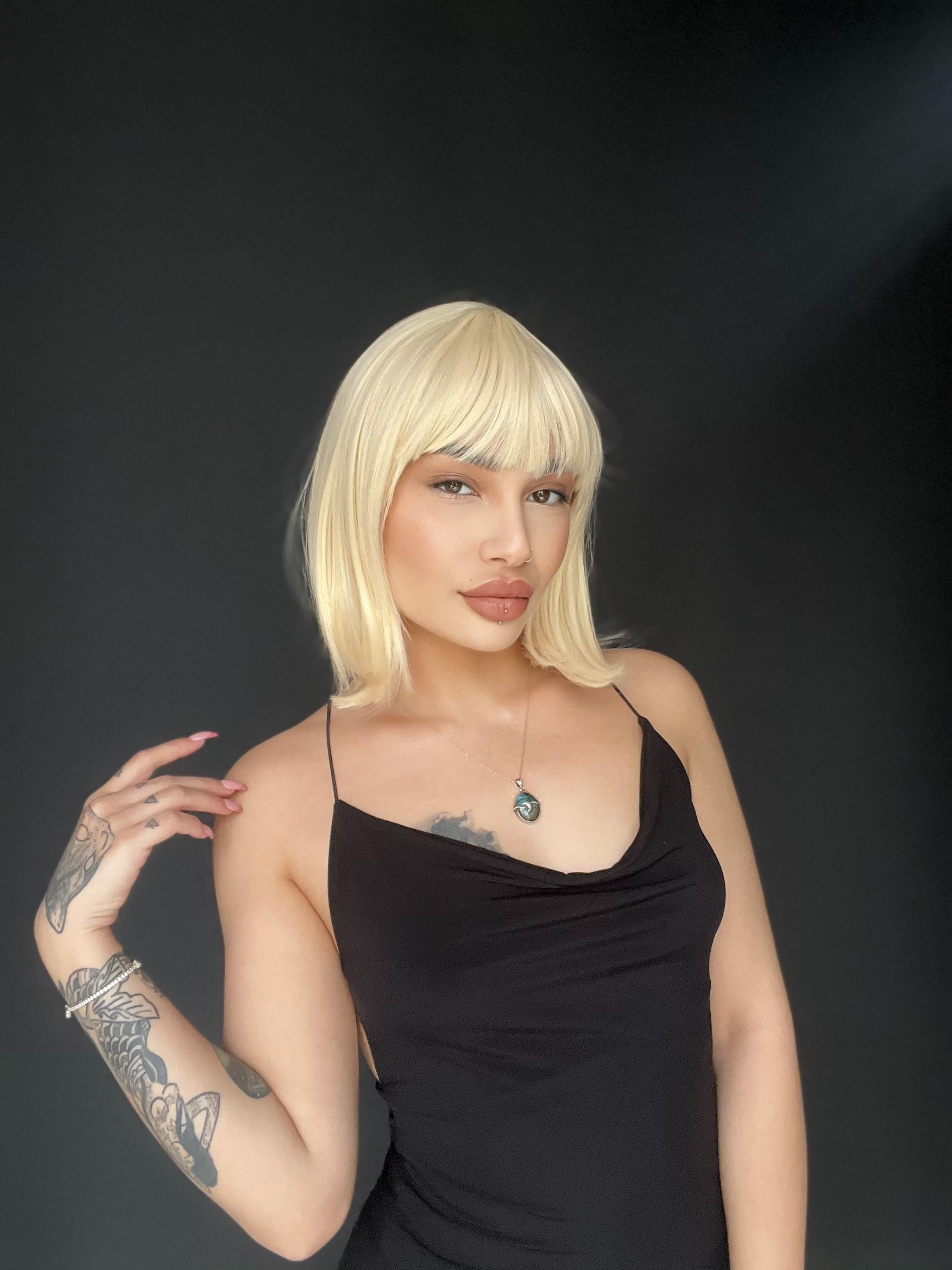 Kısa Küt Perçemli Bob Pedikal Peruk Kanser Kemoterapi uygundur Doğal Sarı