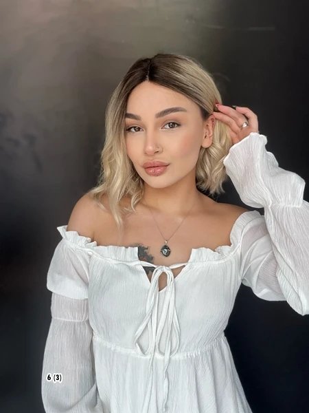 Gerçek Saç Tül peruk Kişiye özel ombreli Küt Boylarda T tül peruk Suzan