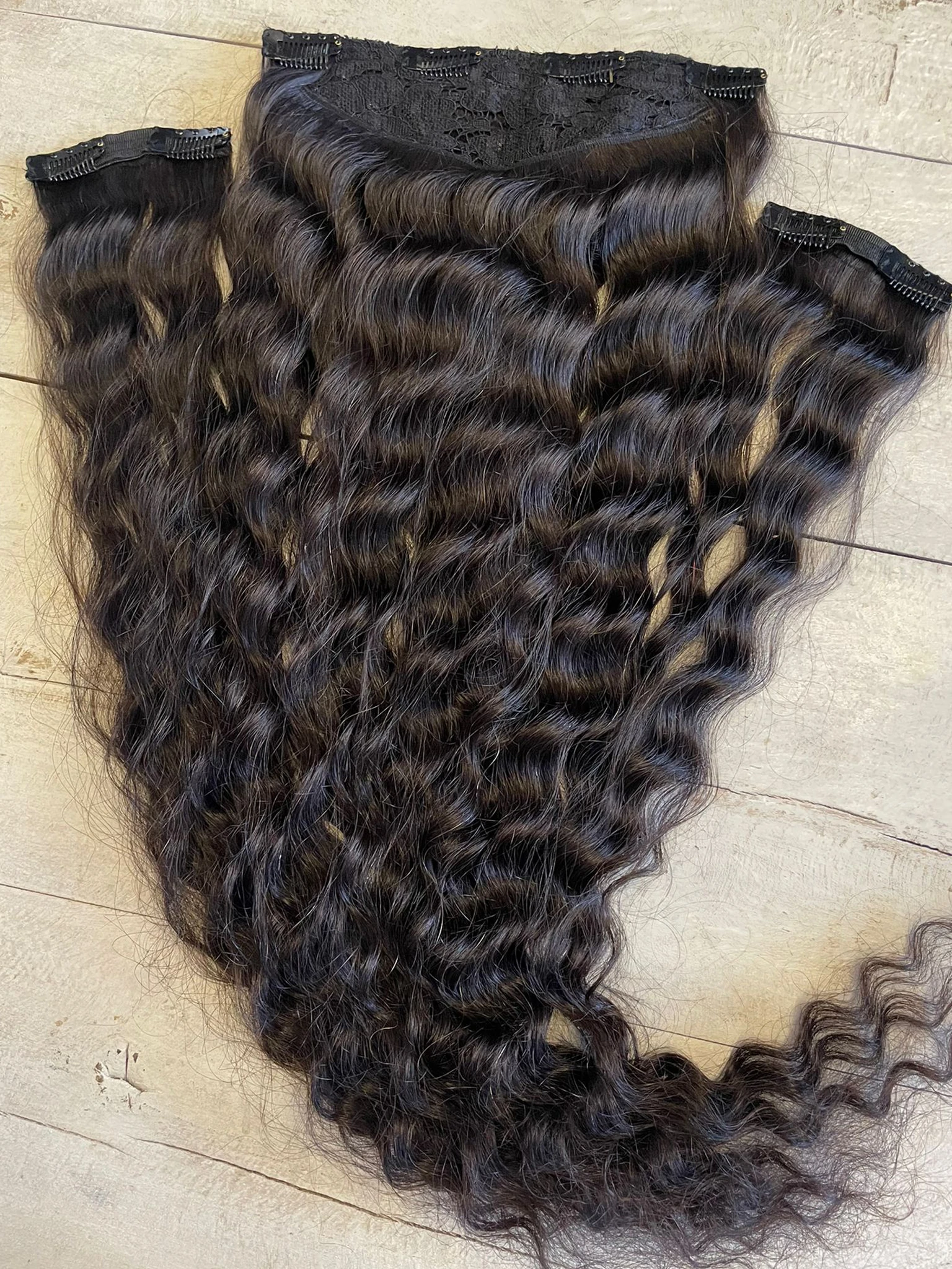 Yarımay+2 yan %100 gerçek çıtçıt saç 60cm