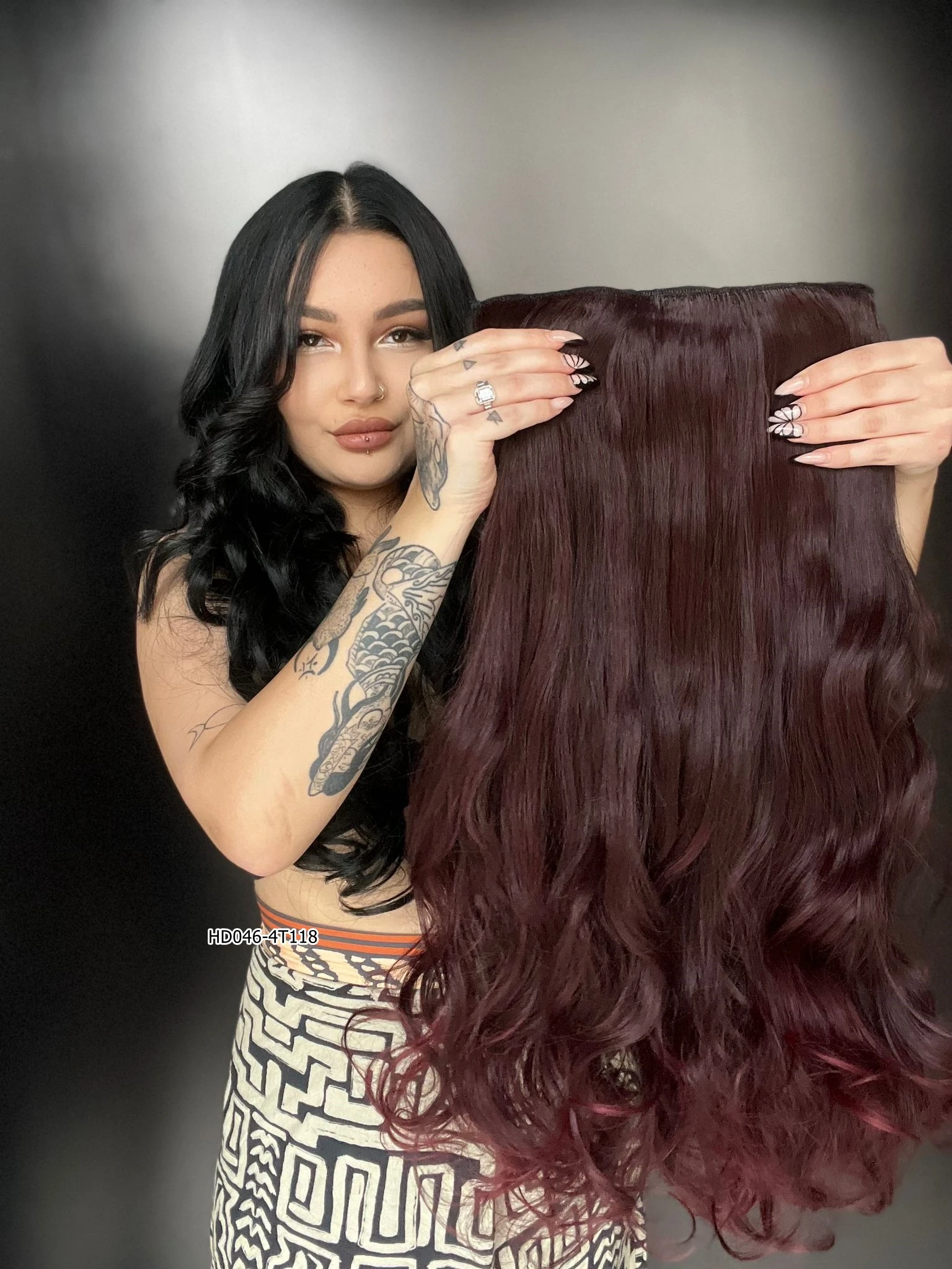 Dalgalı Yarım Ay + 2 Yan Çıt Çıt - Koyu Kızıl