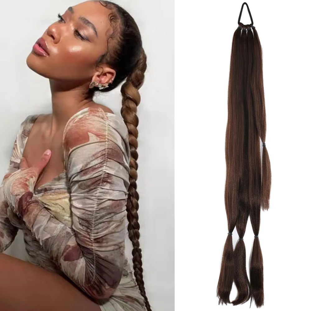 Üçlü Örgü Tokalı At Kuyruğu Kahve ombre