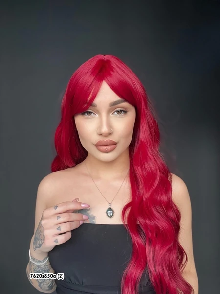 Doğal Su Dalgalı Peruk Uzun Kahküllü FibeR KIZIL PERUK