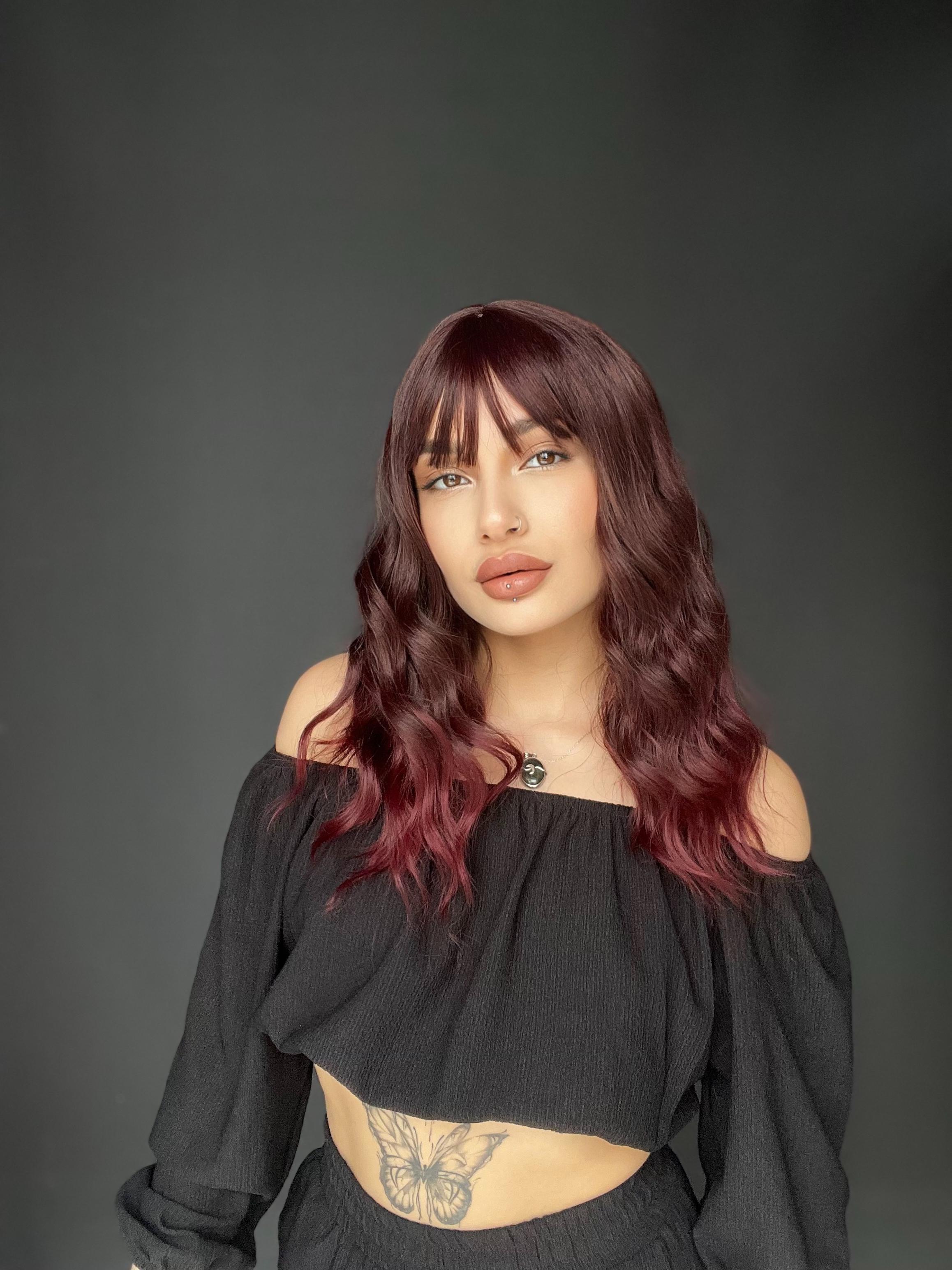 Okyanus Dalgası Perçemli Medikal Peruk perçemli fiber Koyu Kızıl