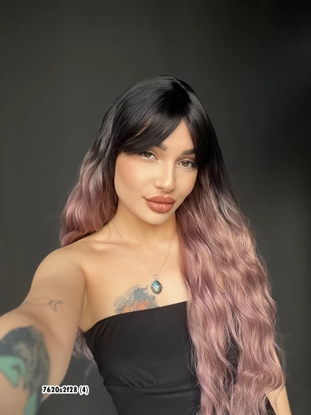 Doğal Su Dalgalı Peruk Uzun Kahküllü Fiber siyah leylak