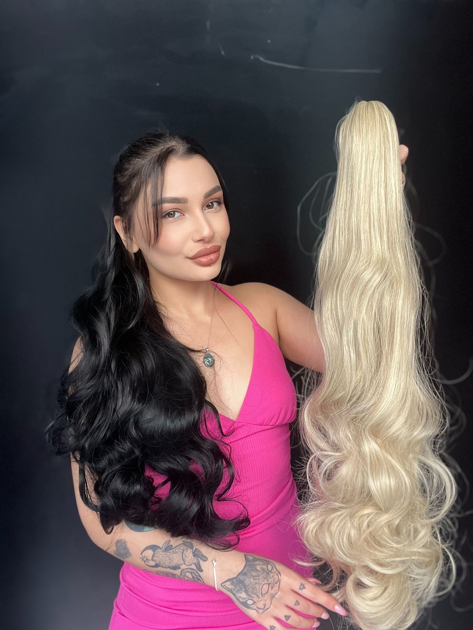 80 cm Ekstra Uzun At kuyruğu Tokalı Postiş Küllü Platin