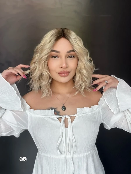 Gerçek Saç Tül peruk Kişiye özel ombreli Küt Boylarda T tül peruk