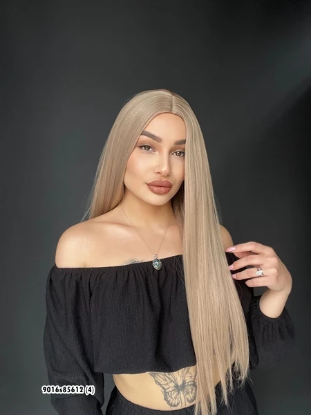 Düz uzun Perçemsiz Cilt görünümlü  Medikal  özel peruk Kül grisi