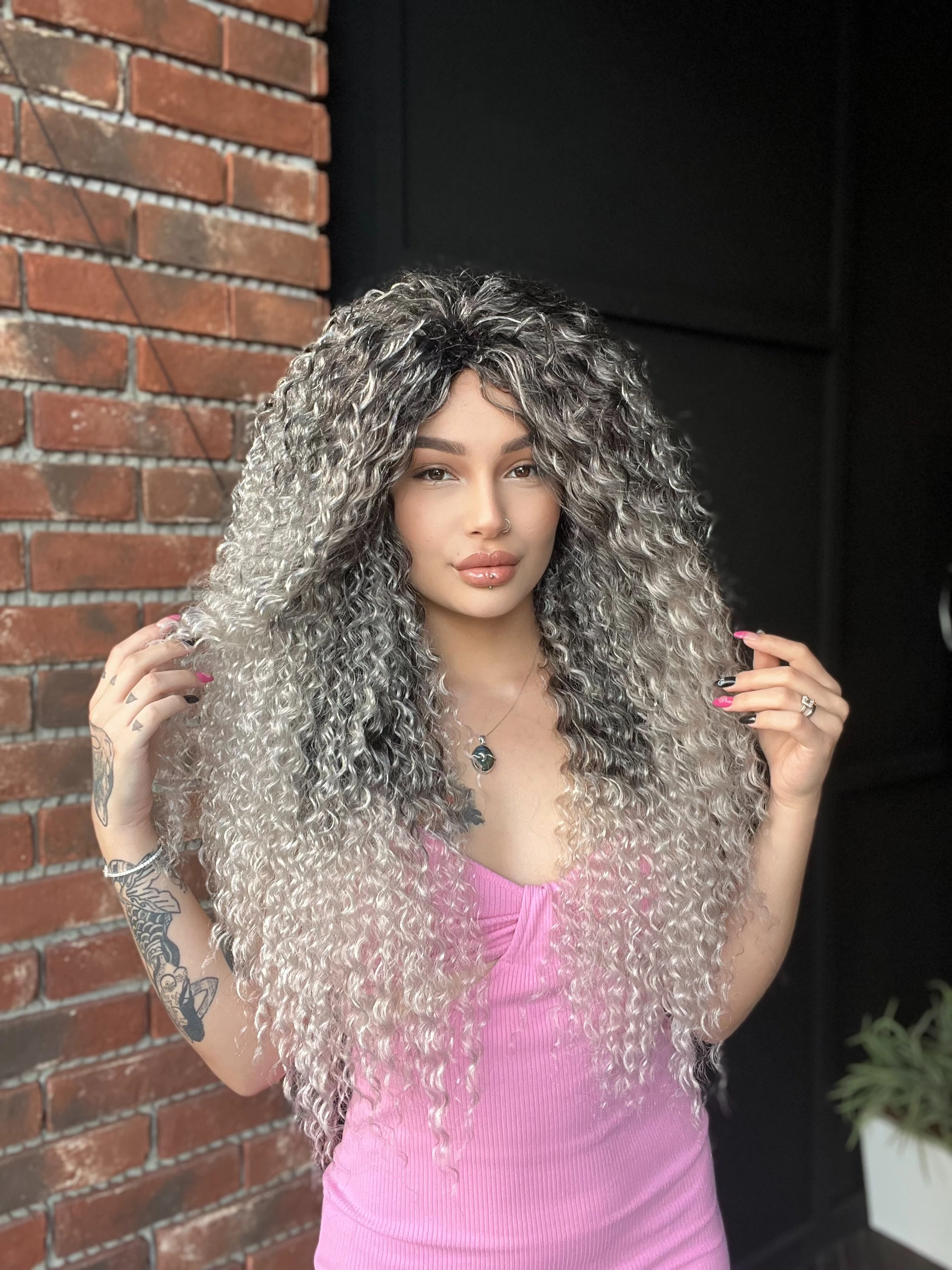 Afro Peruk Gerçek saç dokusunda Özel seriAfro dalga peruk