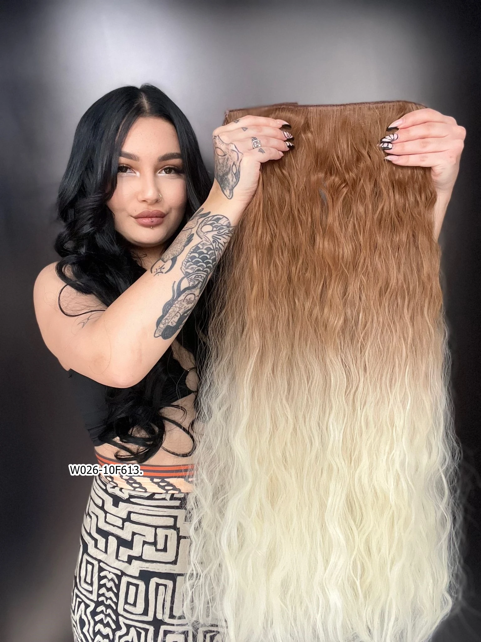 Afro Dalgalı Yarım Ay + 2 Yan Çıt Çıt - Kumral Platin Ombreli