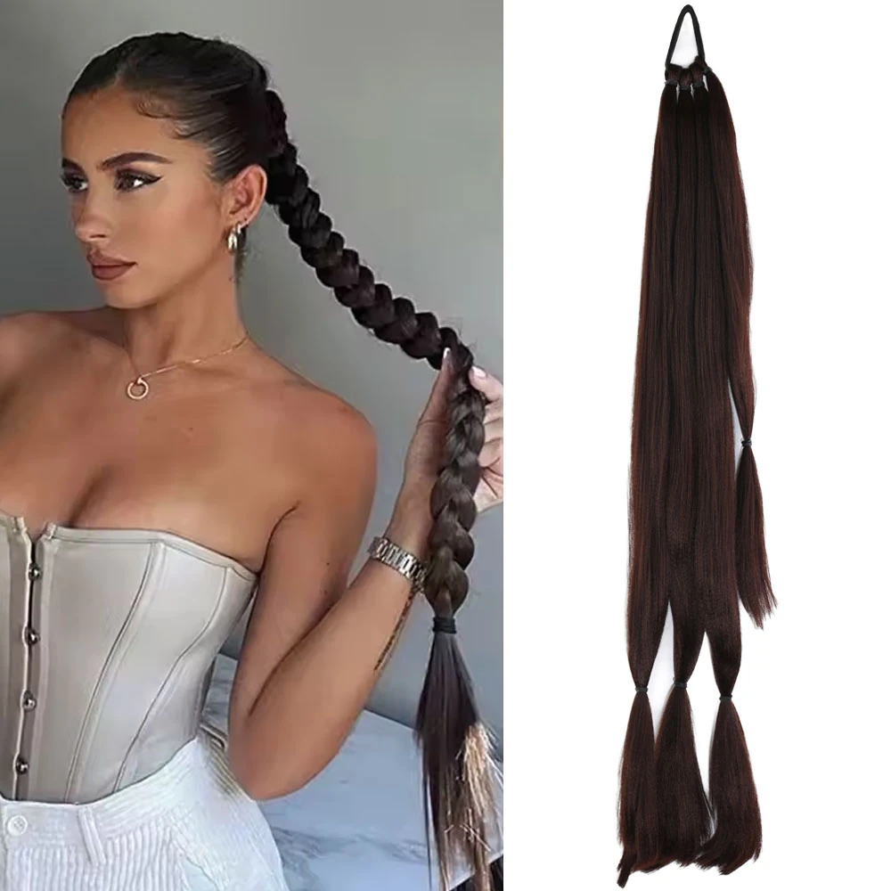 Üçlü Örgü Tokalı At Kuyruğu Koyu Kahve