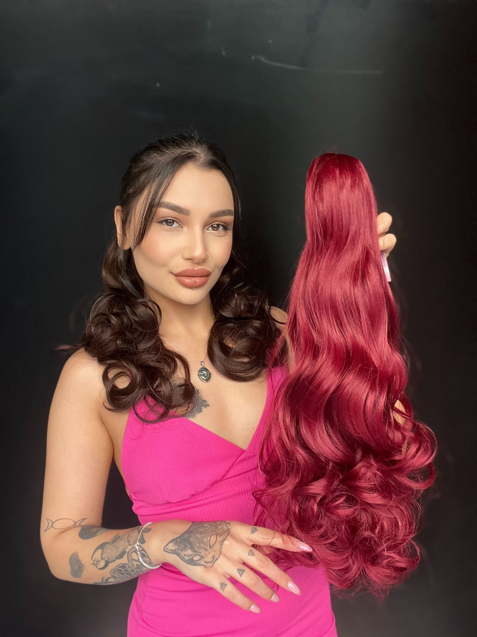 Mandallı Postik Toka At kuyruğu 55 cm Dalgalı fönlenebilir Cazibeli Kızıl