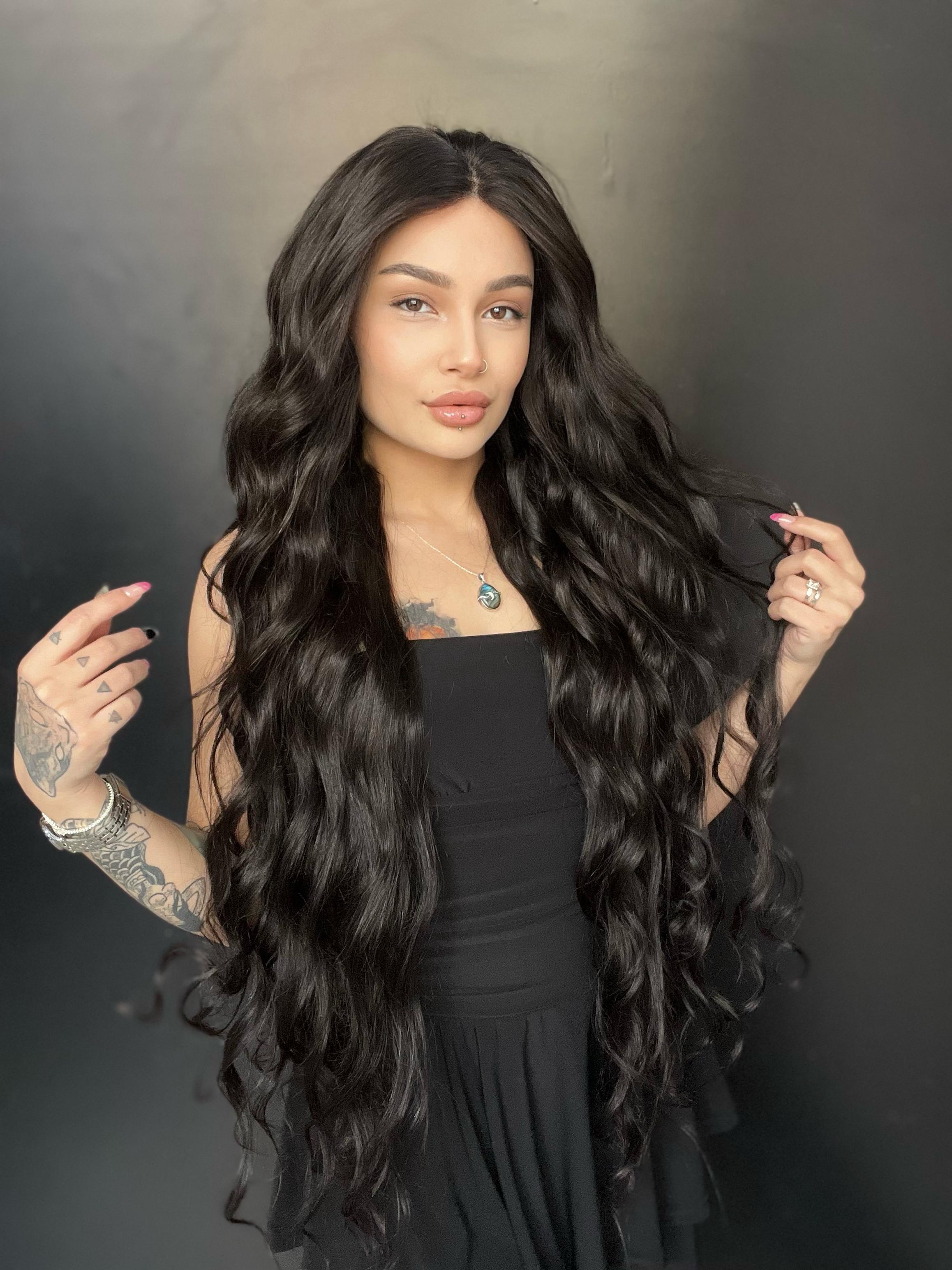 1 mettre 400 gr Ekstra boy%100 Doğal Gerçek saç Tül Peruk Orjinal insan saçı