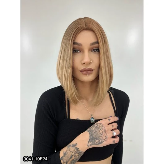 Kahkülsüz Düz Kısa Fiber Sentetik Peruk - Kumral / Balköpüğü Ombreli