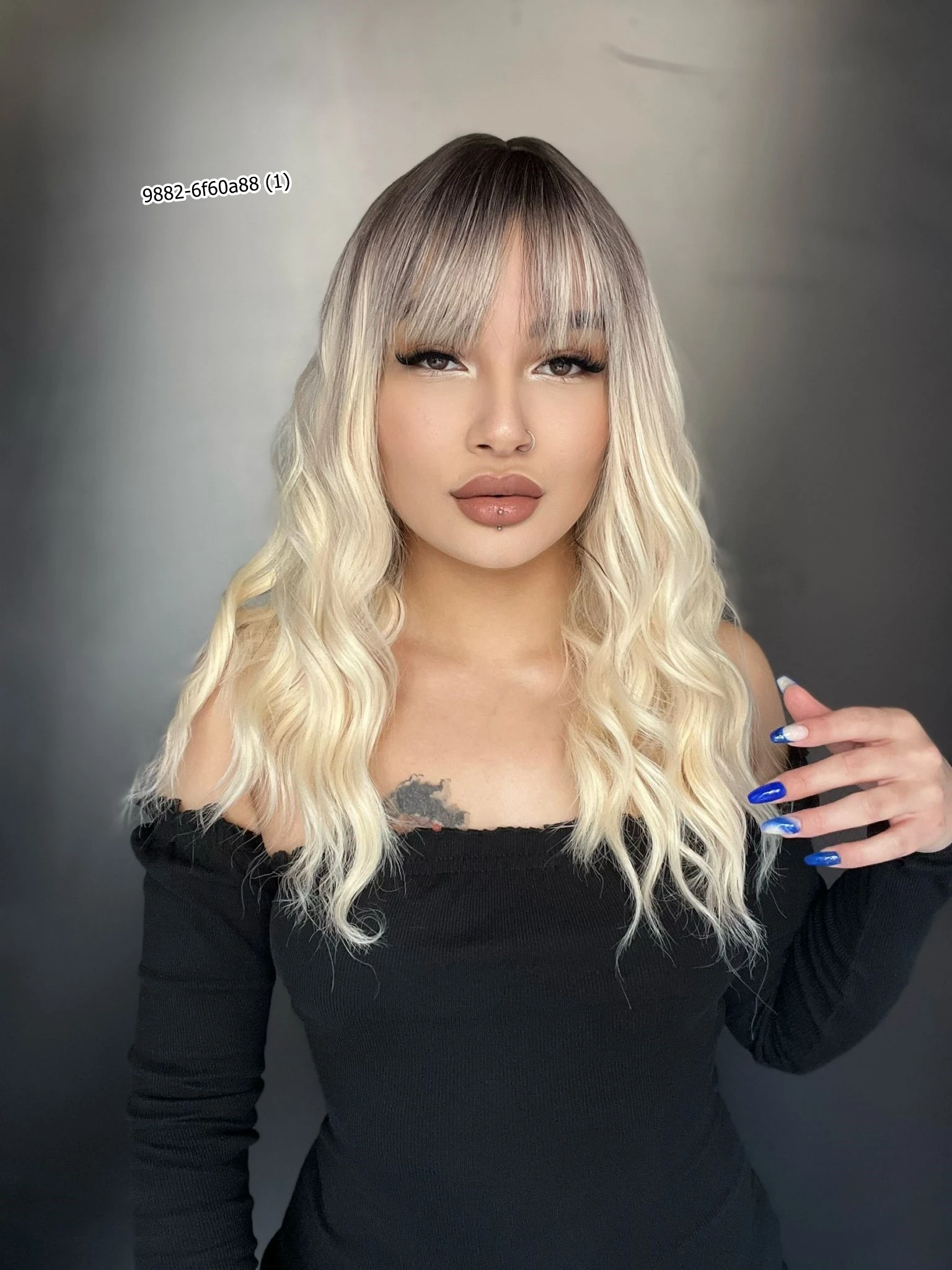 Dalgalı Kısa Perçemli Fiber Sentetik Peruk - Kahve / Platin Ombreli