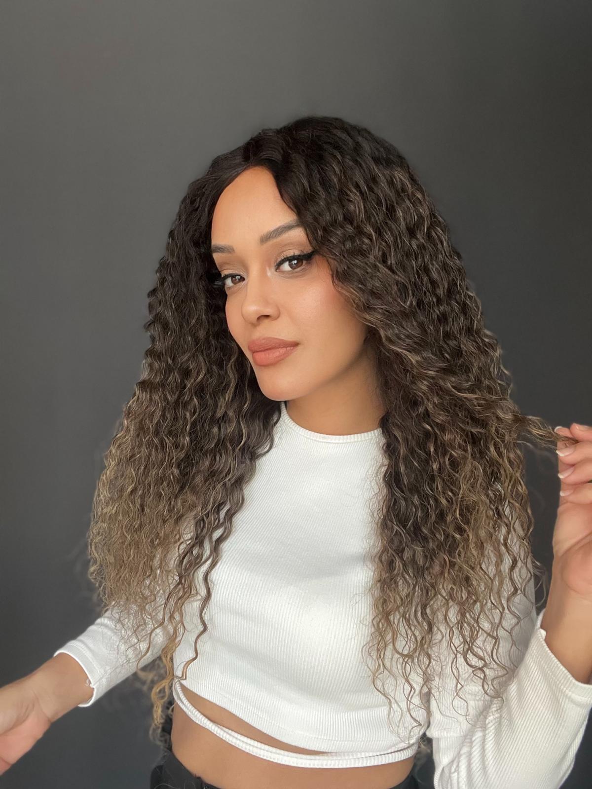 Yıka Çık Orjinal Kendi dalgalı Tül peruk