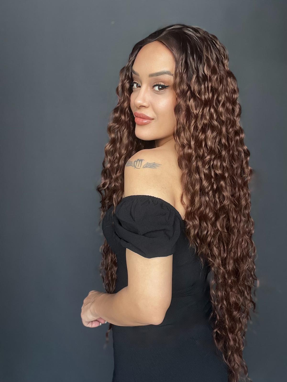 Kahve Karamel Ombreli Fiber Sentetik Tül Peruk (Tam tül peruk her yöne ayrımlı)