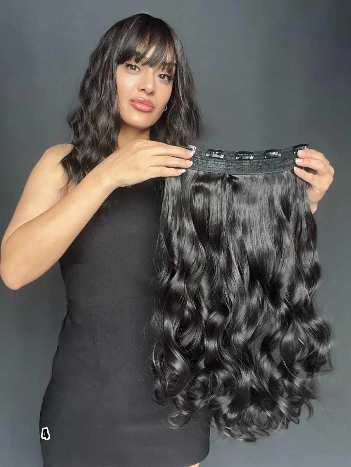 Dalgalı Geniş Parça Yarımay Çıtçıt Saç Kestane