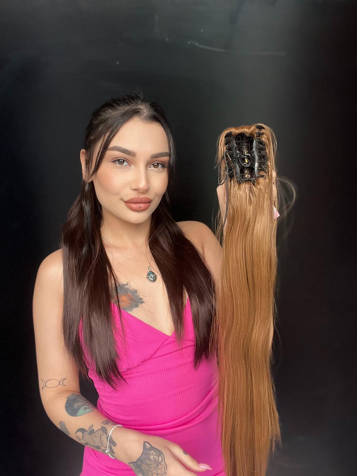 Düz At Kuyruğu Postiş Mandallı Tokalı fiber 60 cm Kumral