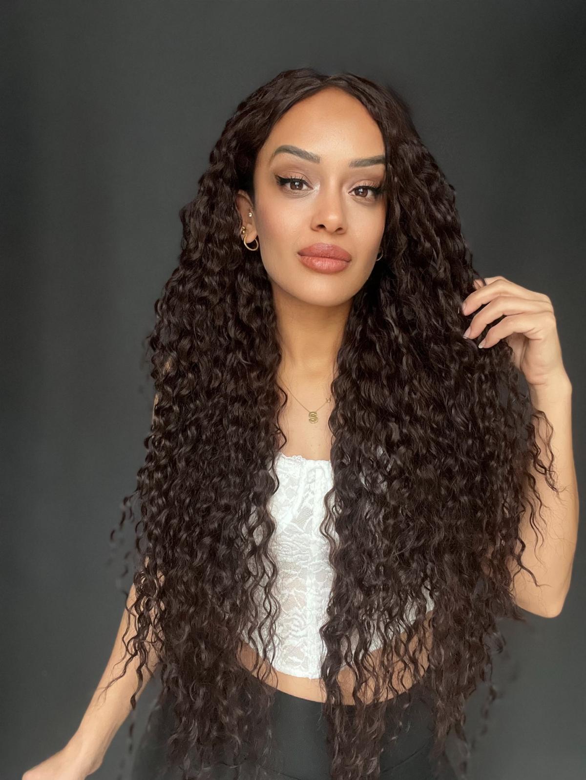 Afro Tül peruk Ön Full Tül -Sabit ayrımlı ektra uzun peruk