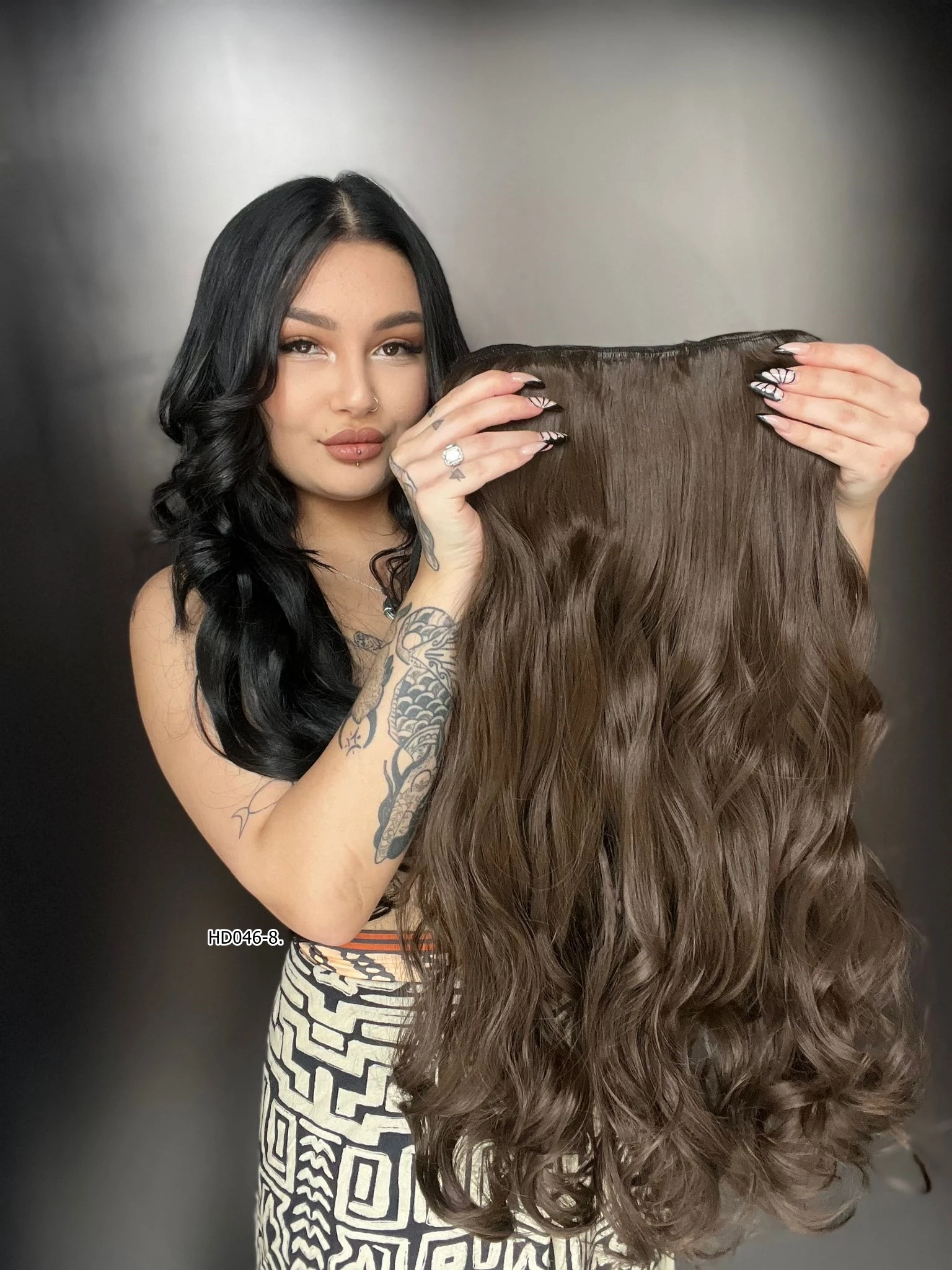 Dalgalı Yarım Ay + 2 Yan Çıt Çıt -Açık kahve