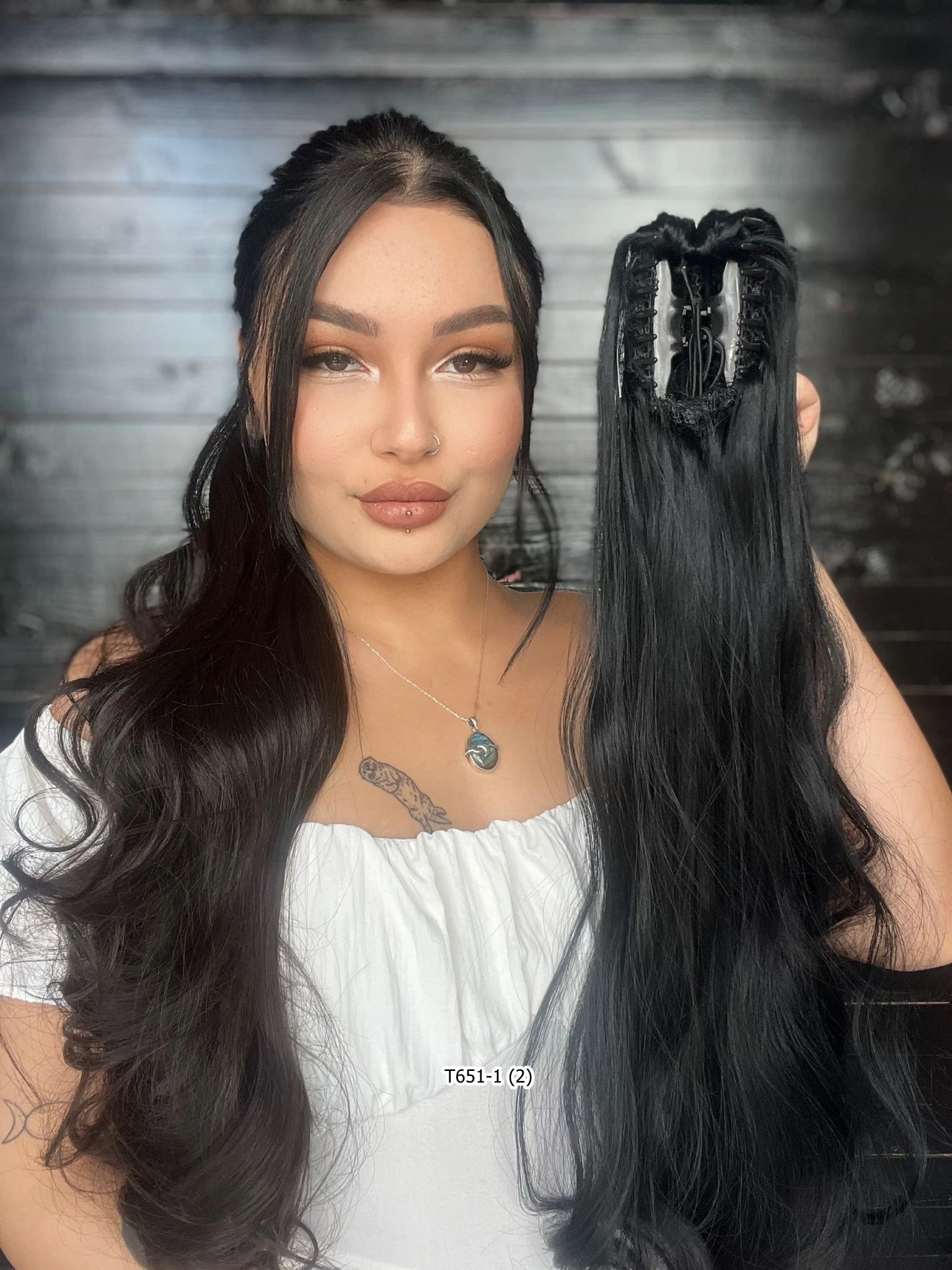 Tak ve Çık Tokalı Dalgalı At Kuyruğu - Siyah 80cm