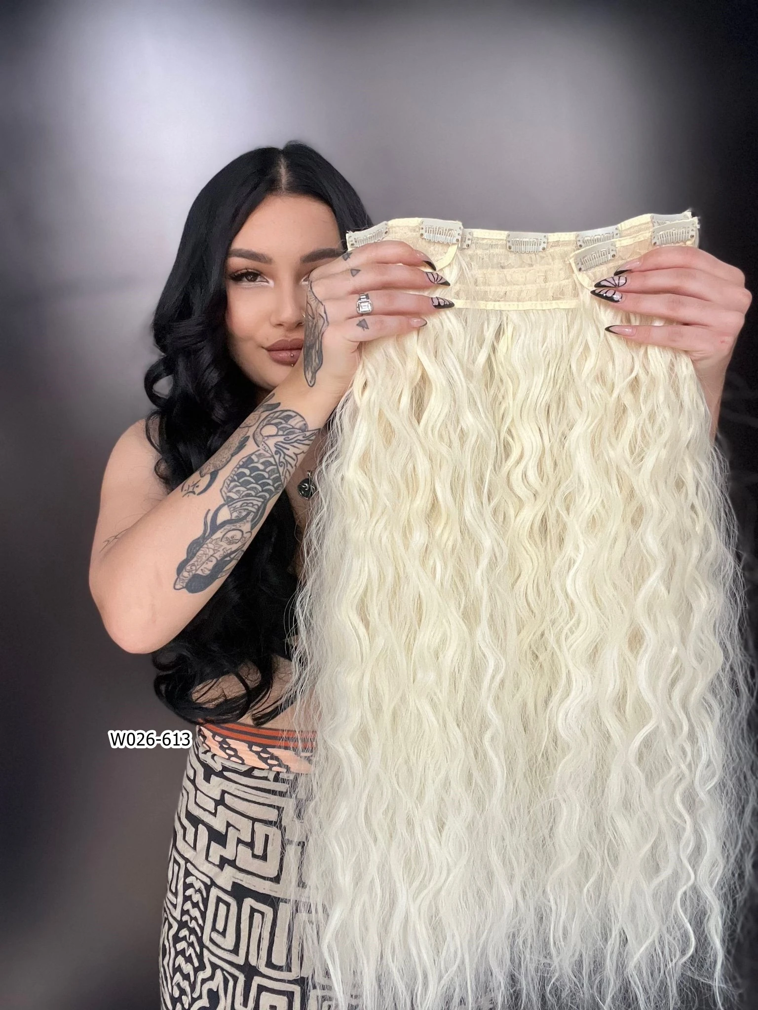 Afro Dalgalı Yarım Ay + 2 Yan Çıt Çıt - Açık Platin