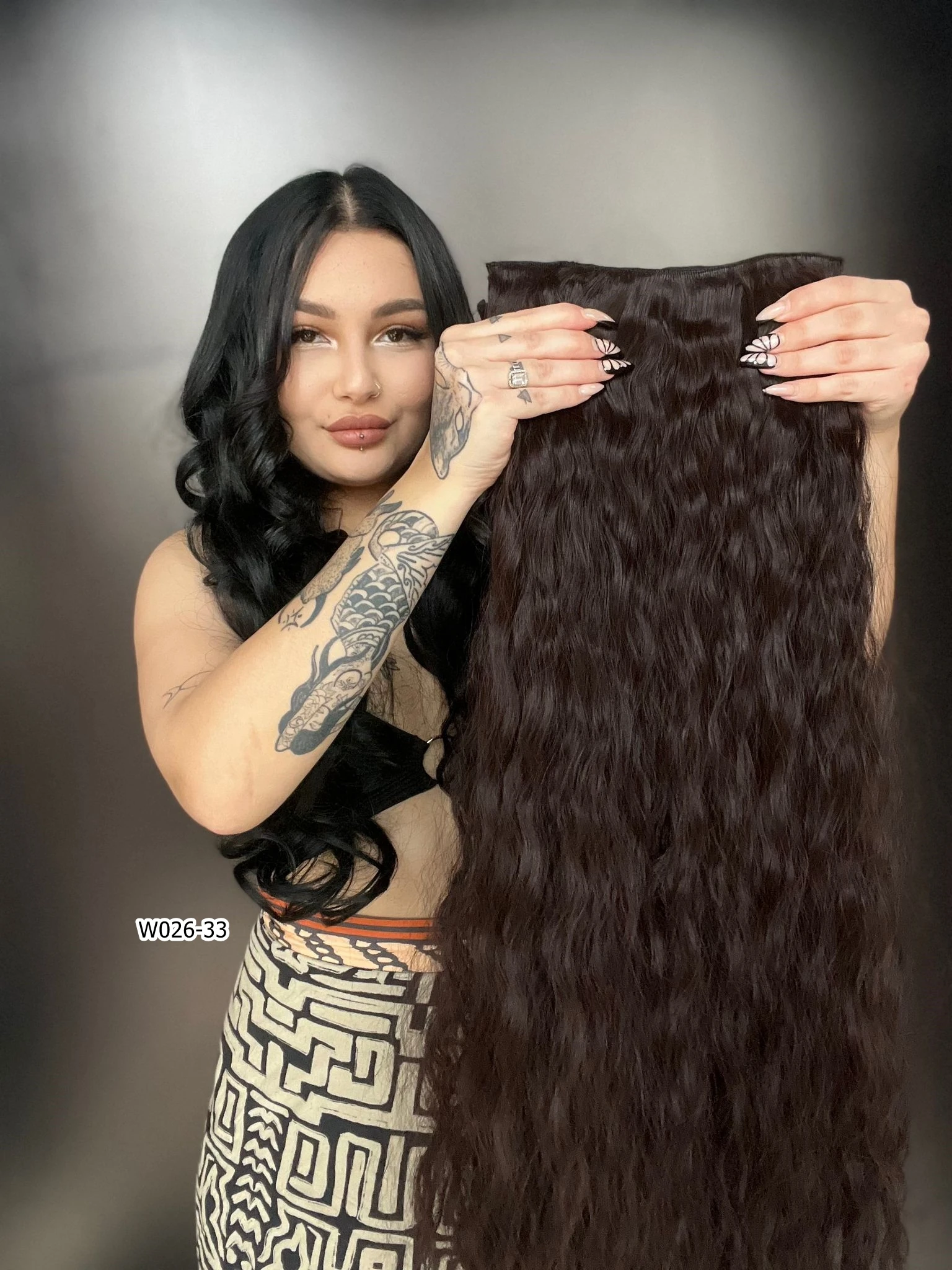 Afro Dalgalı Yarım Ay + 2 Yan Çıt Çıt - Koyu Kahve