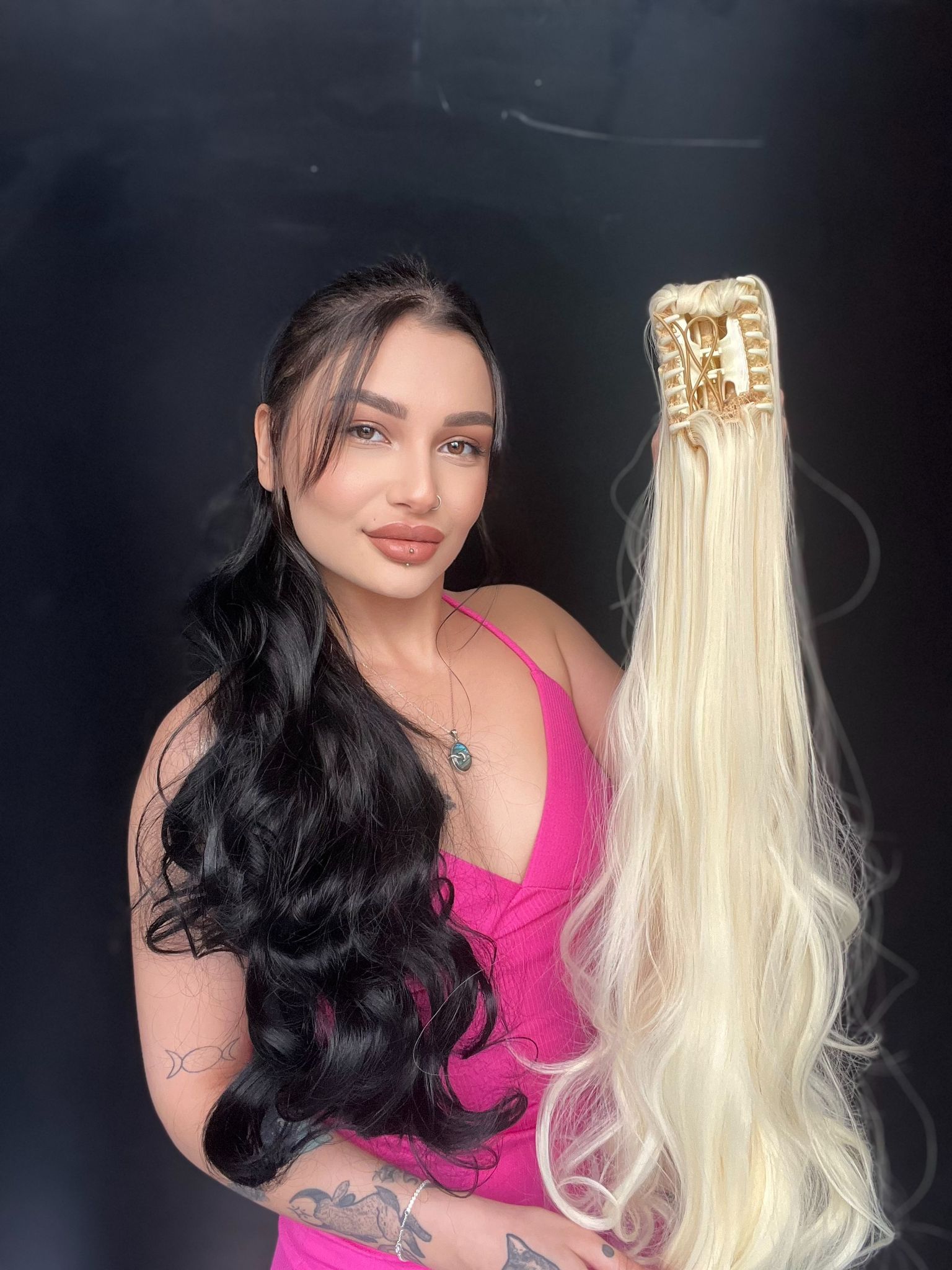 80 cm Ekstra Uzun At kuyruğu Tokalı Postiş Açık Platin