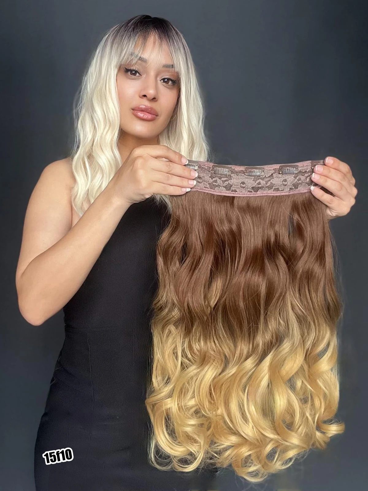 Dalgalı Geniş Parça Yarımay Çıtçıt Saç Koyu Ombreli