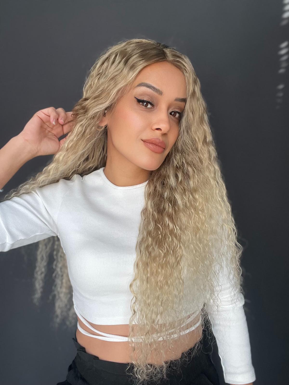 Yıka Çık Orjinal Kendi dalgalı Tül peruk