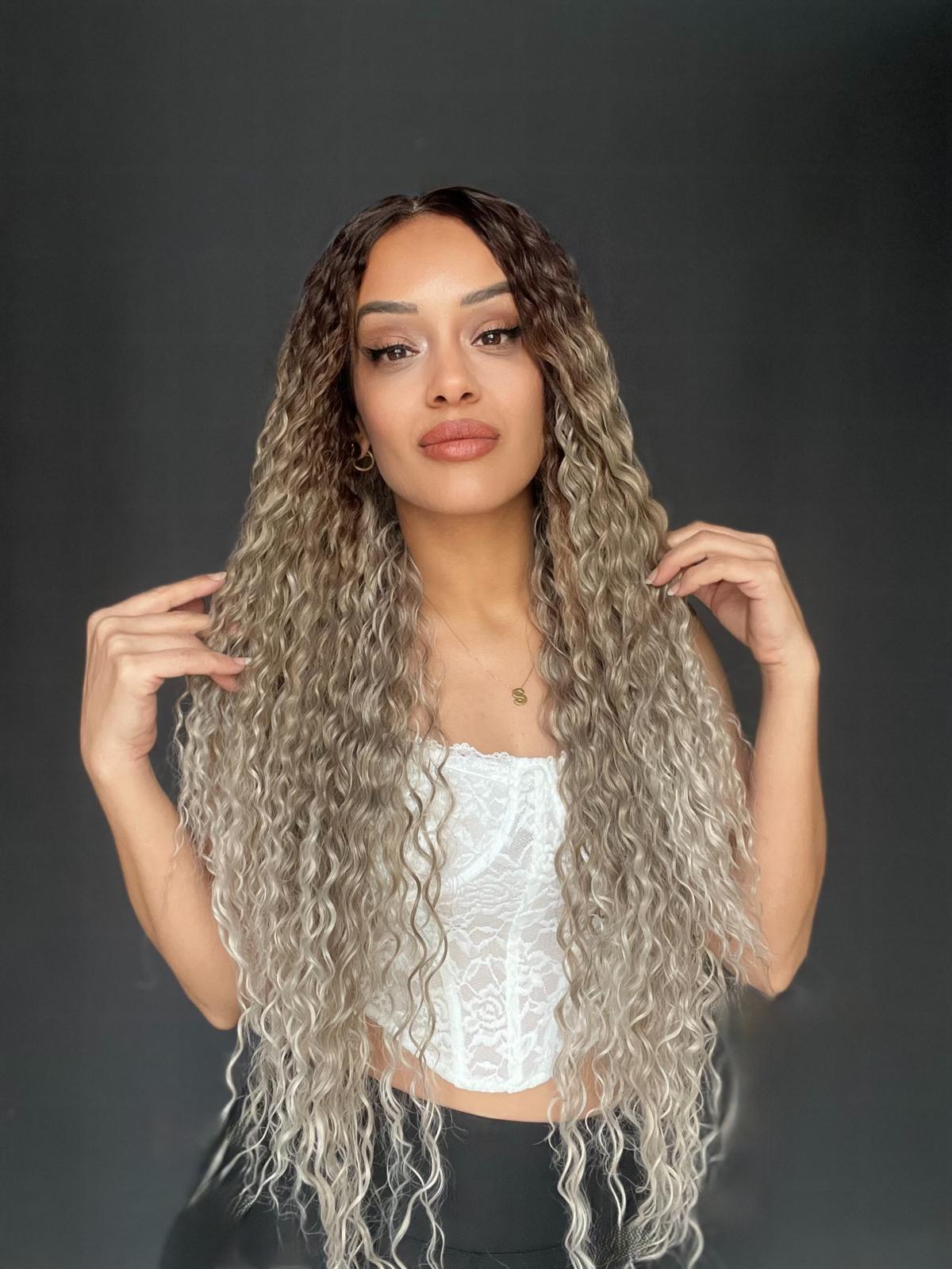 Afro Tül peruk Ön Full Tül -Sabit ayrımlı ektra uzun peruk