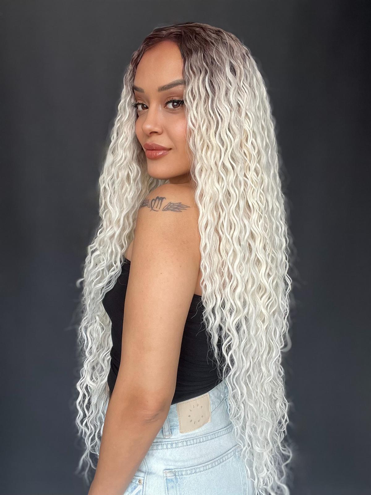 Afro Tül peruk Ön Full Tül -Sabit ayrımlı ektra uzun peruk