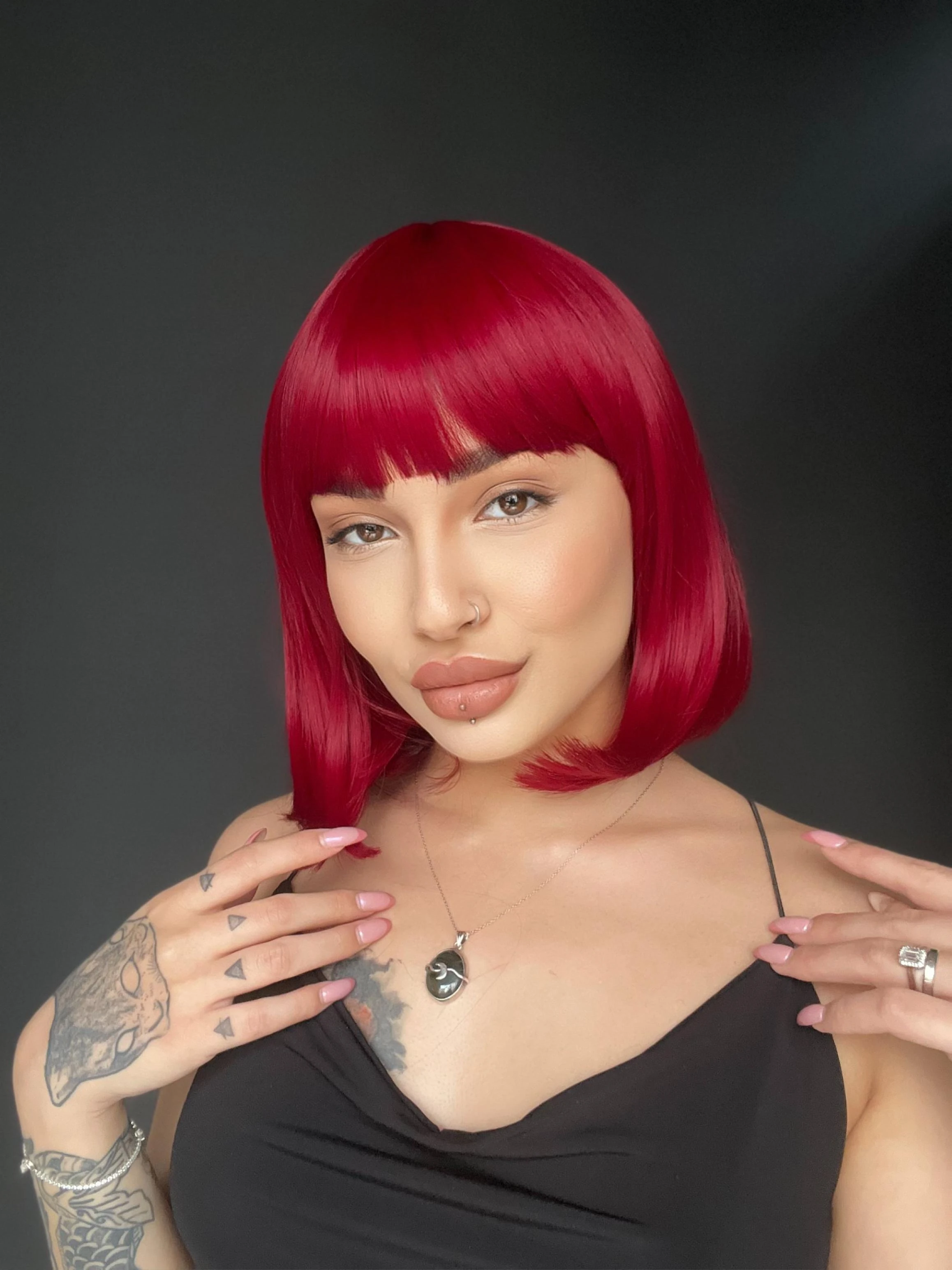 Kısa Küt Perçemli Bob Pedikal Peruk Kanser Kemoterapi uygundur Kızıl