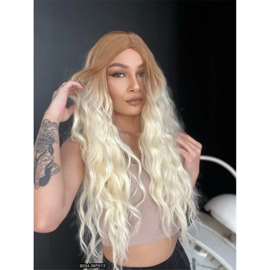 Fiber Sentetik Uzun Su Dalgası Peruk - Balköpüğü / Platin Uzun Ombreli