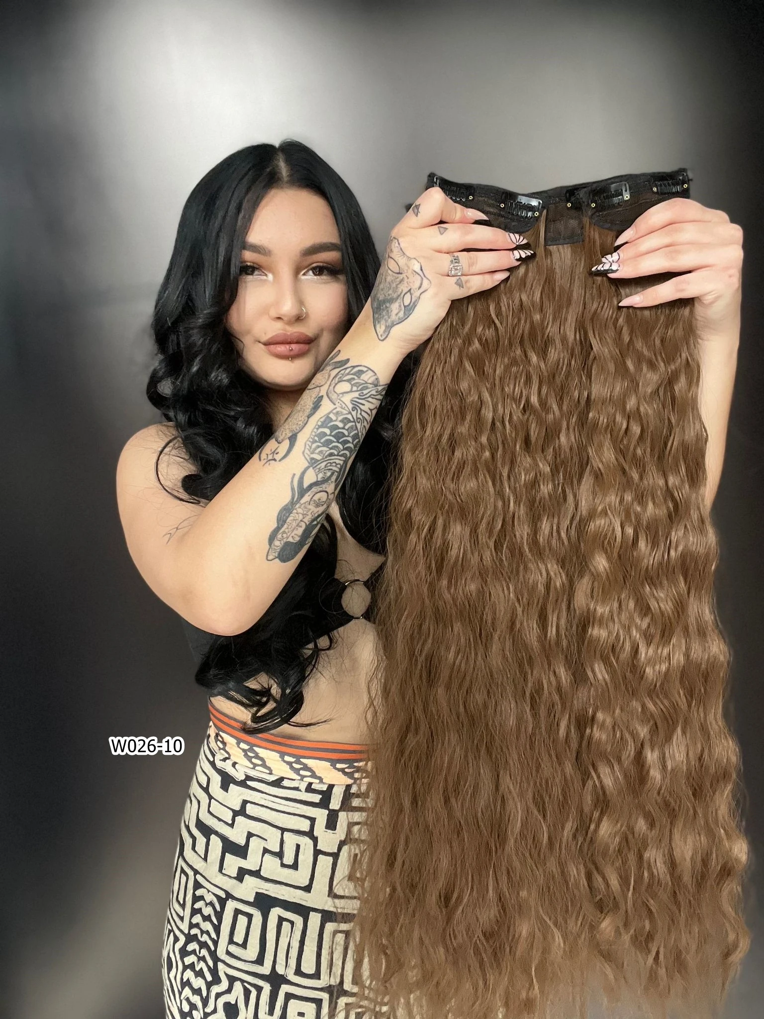 Afro Dalgalı Yarım Ay + 2 Yan Çıt Çıt - Kumral