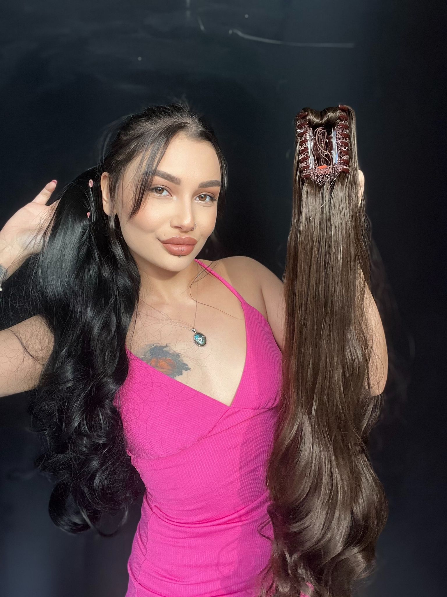 80 cm Ekstra Uzun At kuyruğu Tokalı Postiş Koyu Kumral