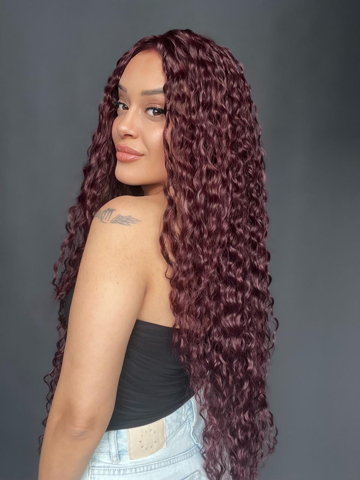 Afro Tül peruk Ön Full Tül -Sabit ayrımlı ektra uzun peruk