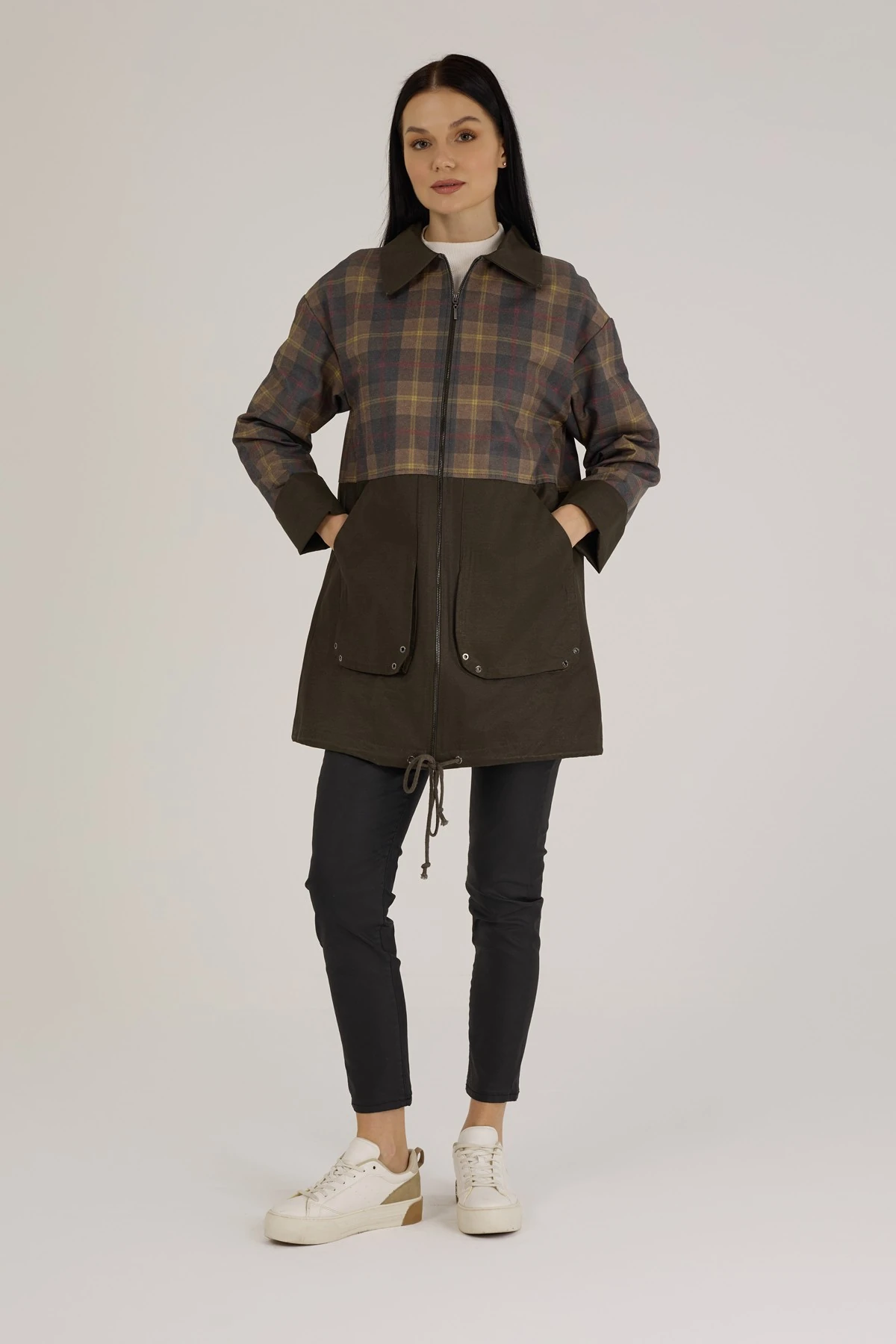 Kadın Ekose Desenli Astarlı Kap 9282