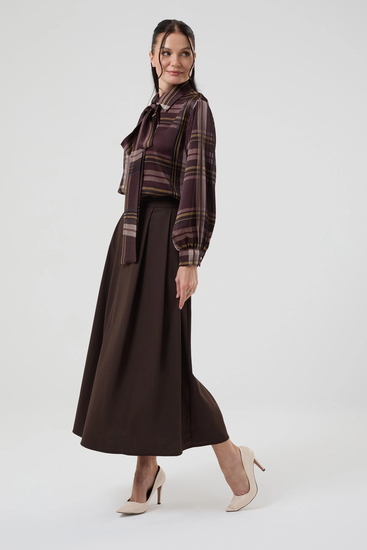 Kadın Ekose Desenli Gömlekli Etekli Takım 8576