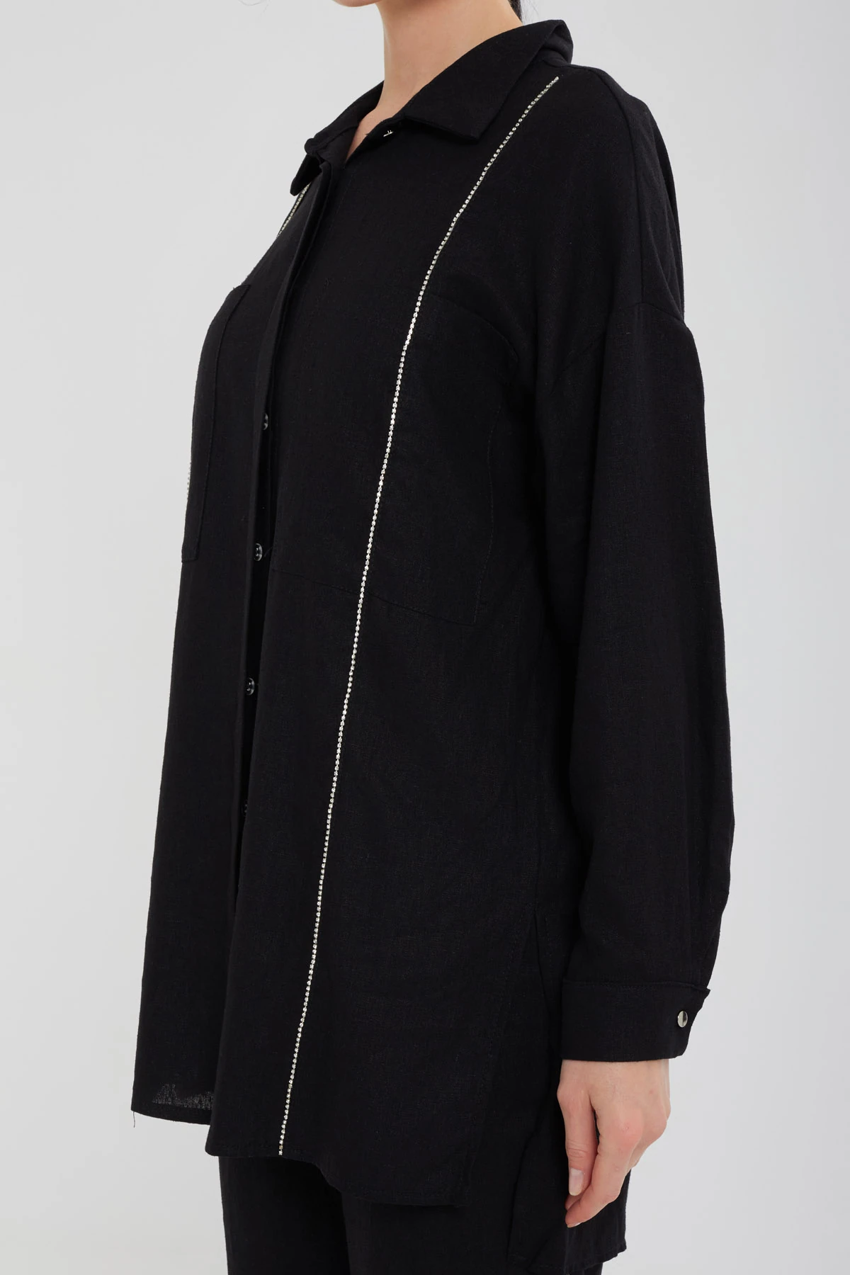 Kadın taş şeritli keten takım 8539