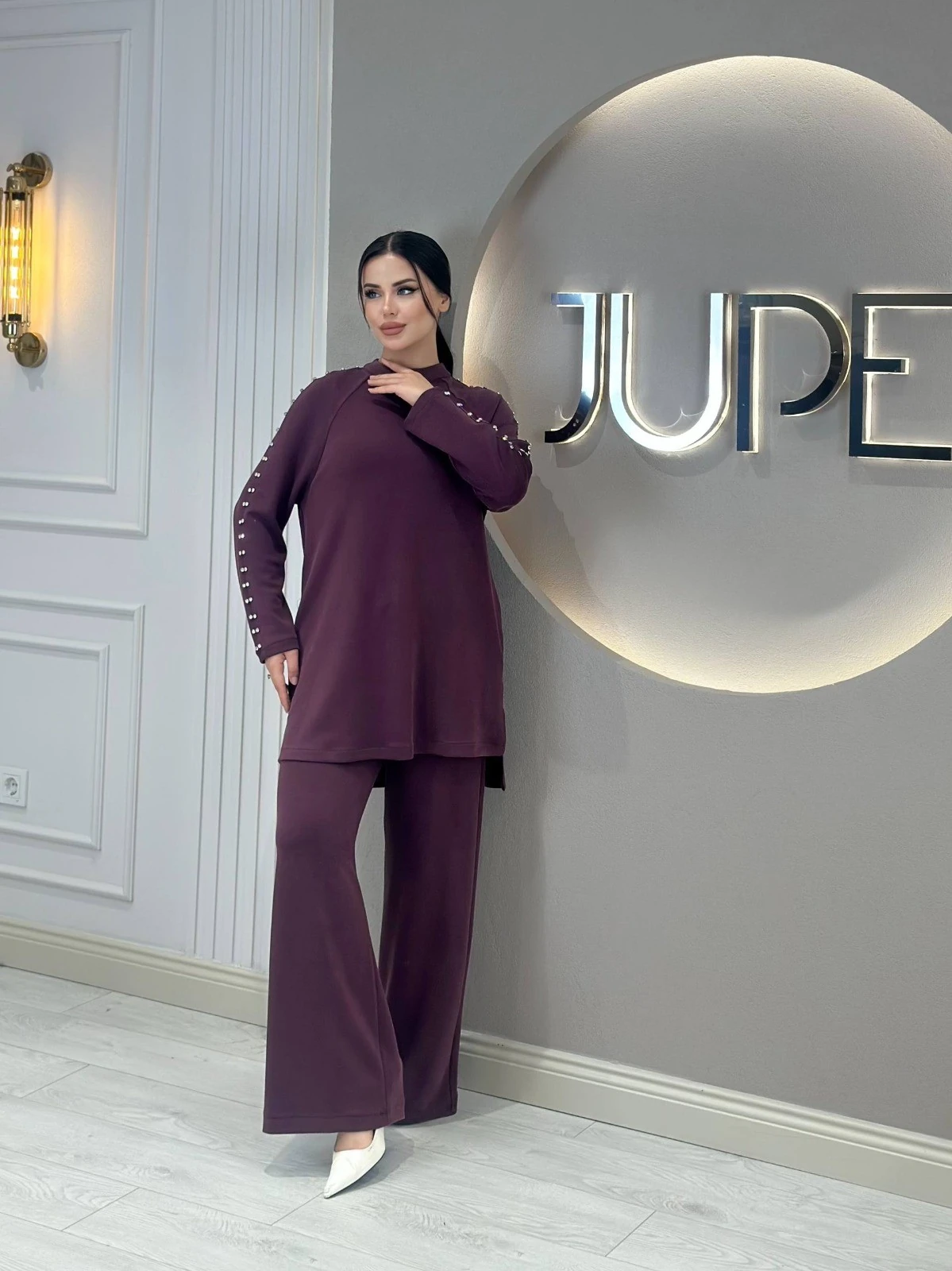 Kadın Taş Detaylı Modal Kumaş İkili Takım 8581