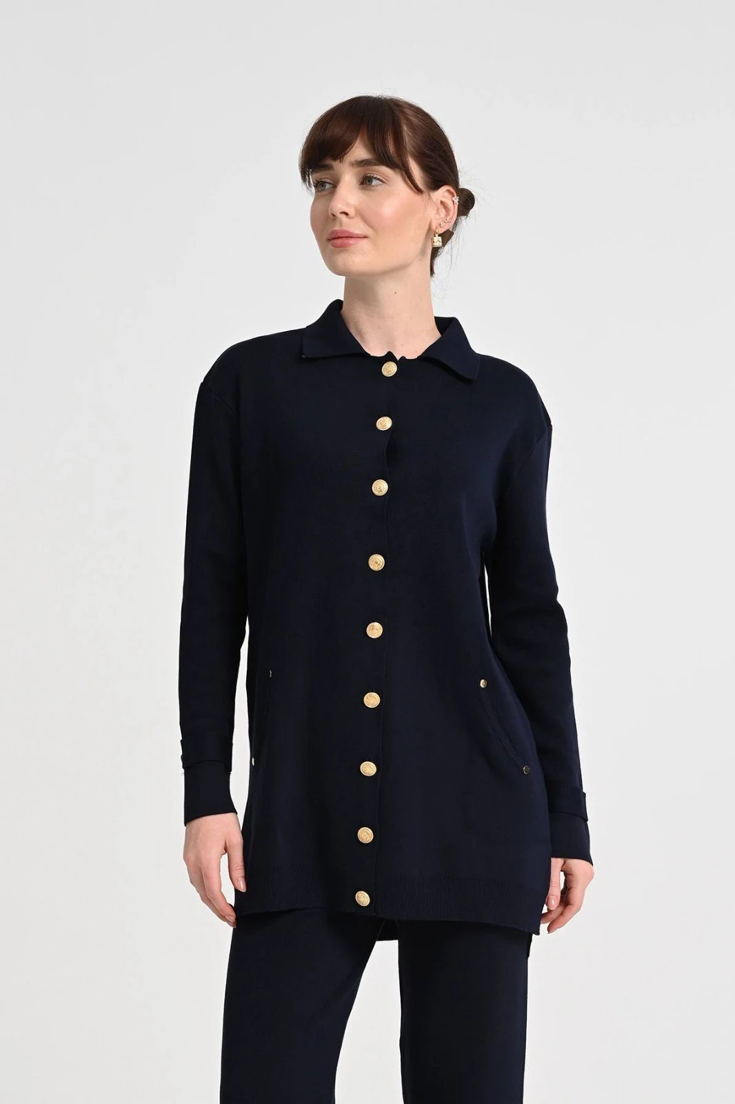 Kadın Altın Düğme Detaylı Triko Jupe Takım 1409