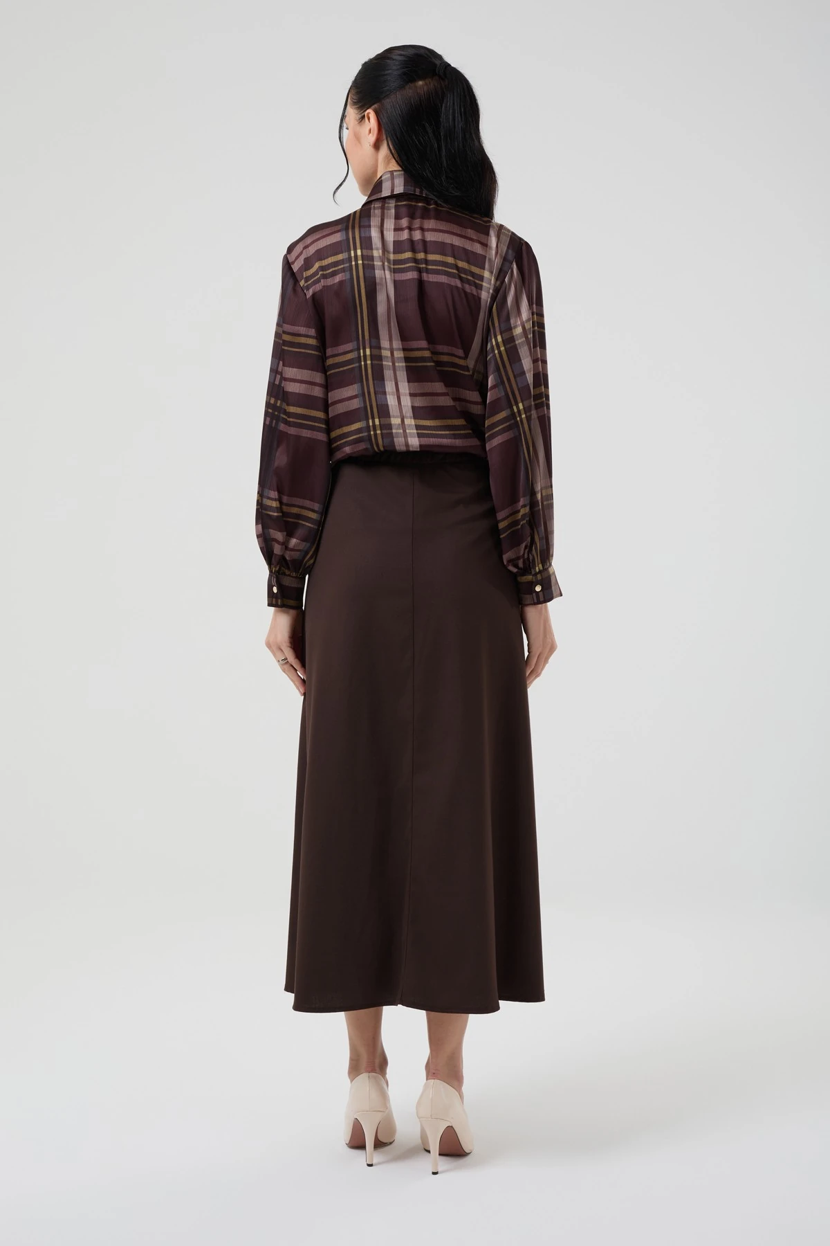 Kadın Ekose Desenli Gömlekli Etekli Takım 8576