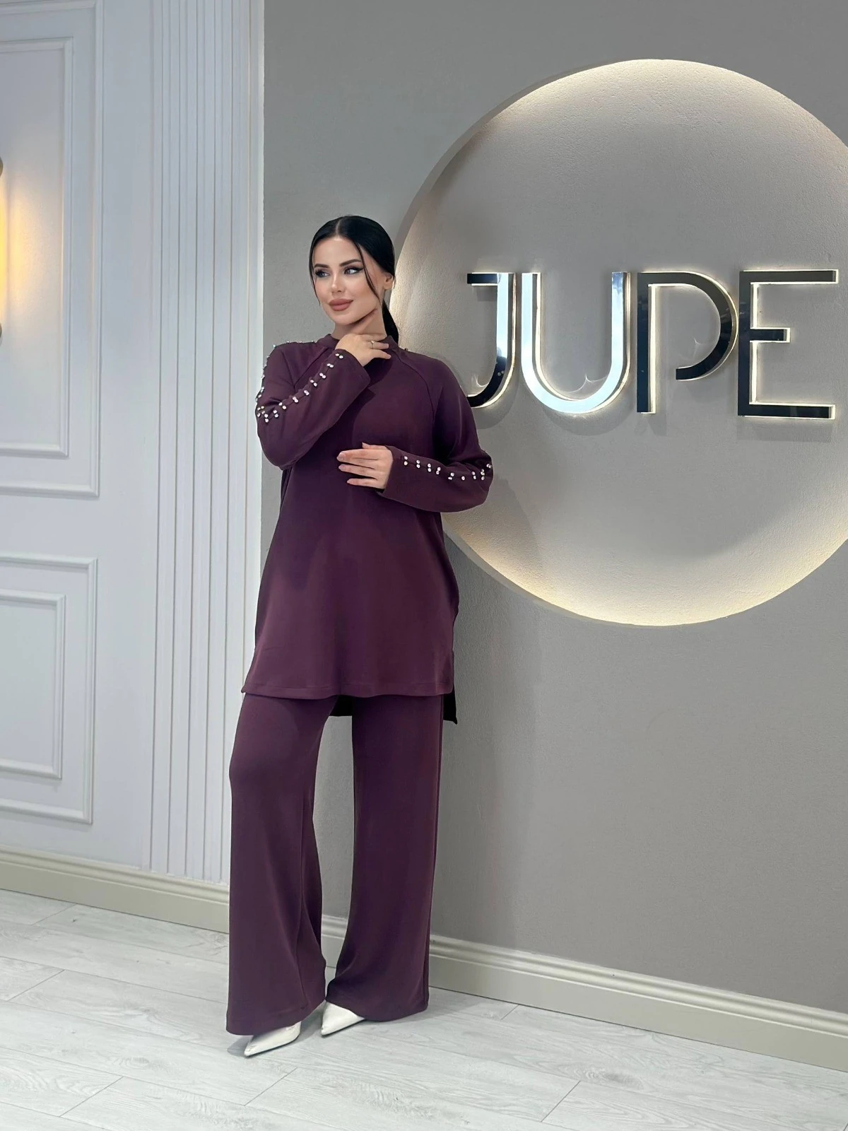 Kadın Taş Detaylı Modal Kumaş İkili Takım 8581