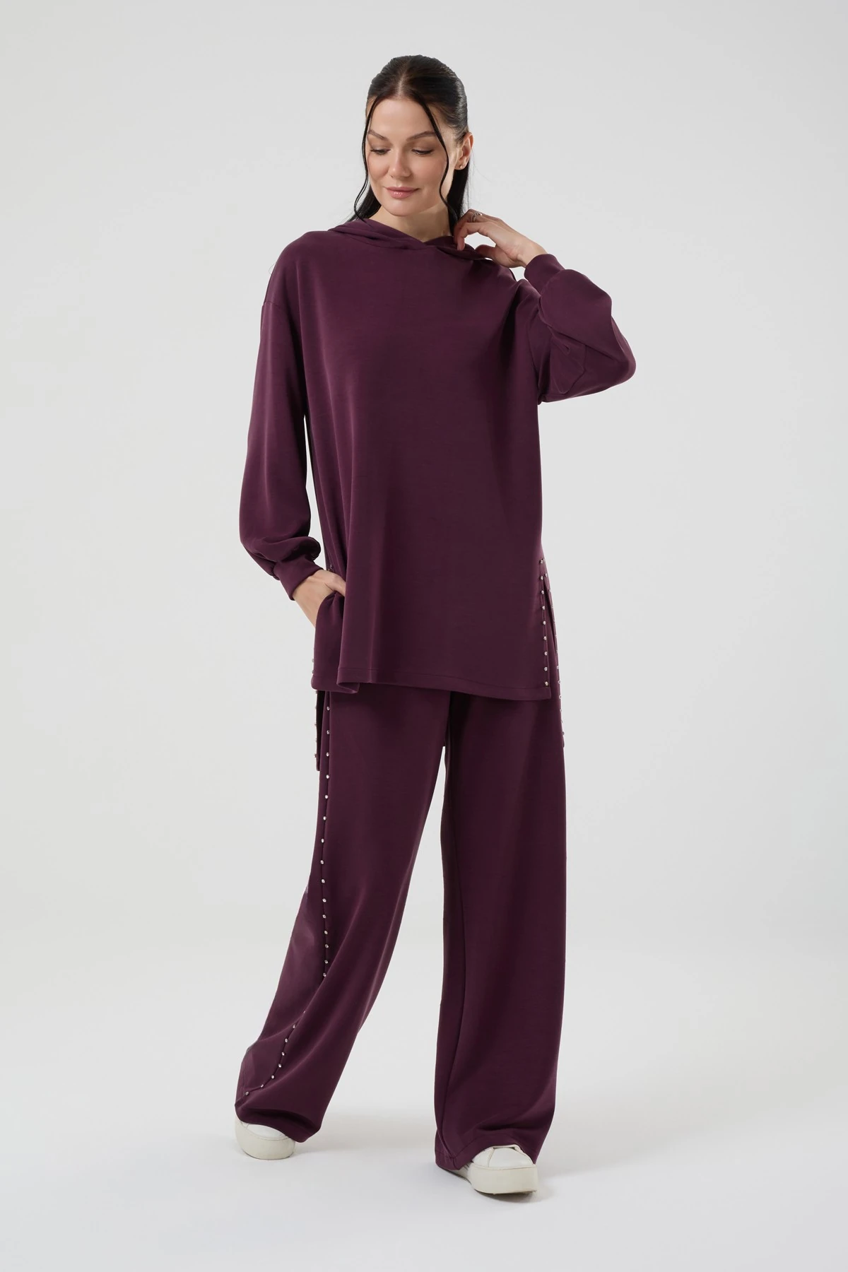 Kadın Taş Detaylı Modal Kumaş İkili Takım 8582