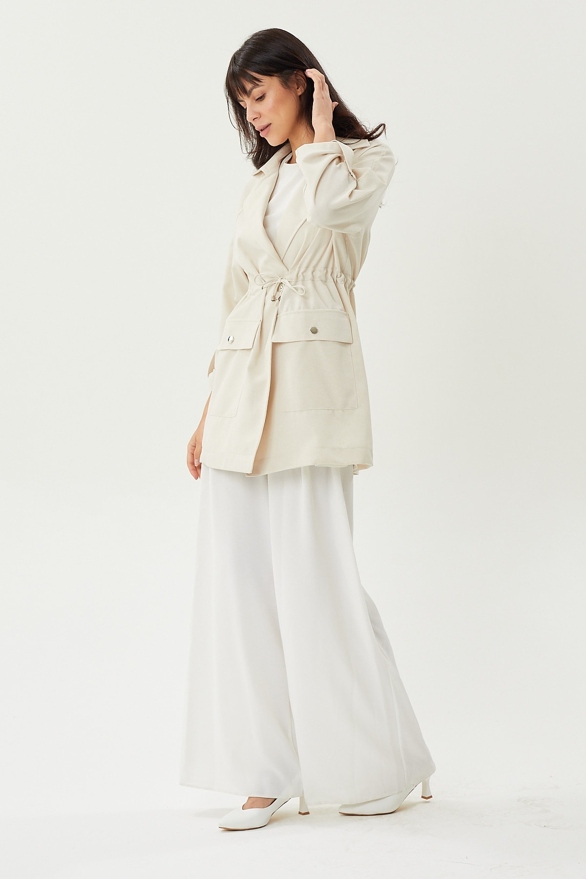 Ayarlanabilir Lastik Detaylı Keten Ceket 9210 