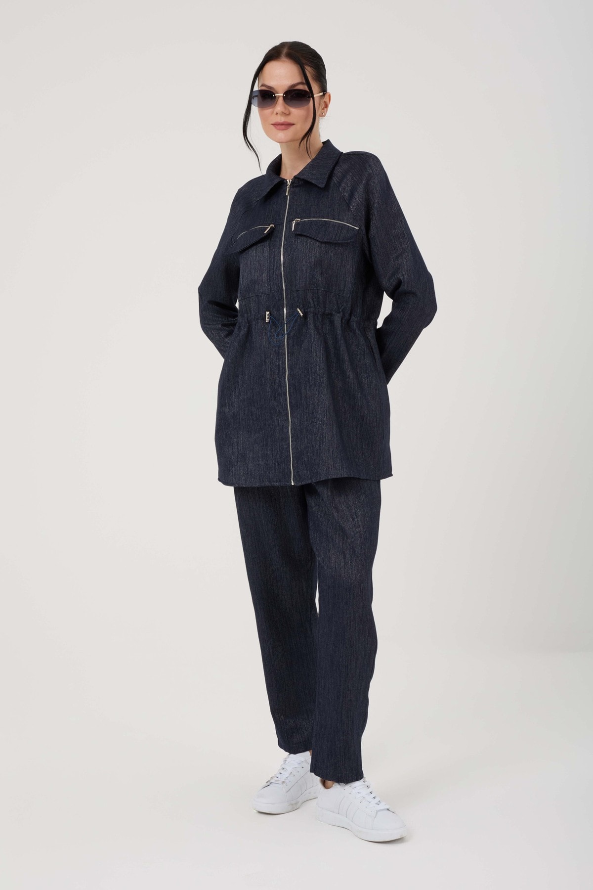 Kadın Fermuar Cep Detaylı Denim Takım 8580