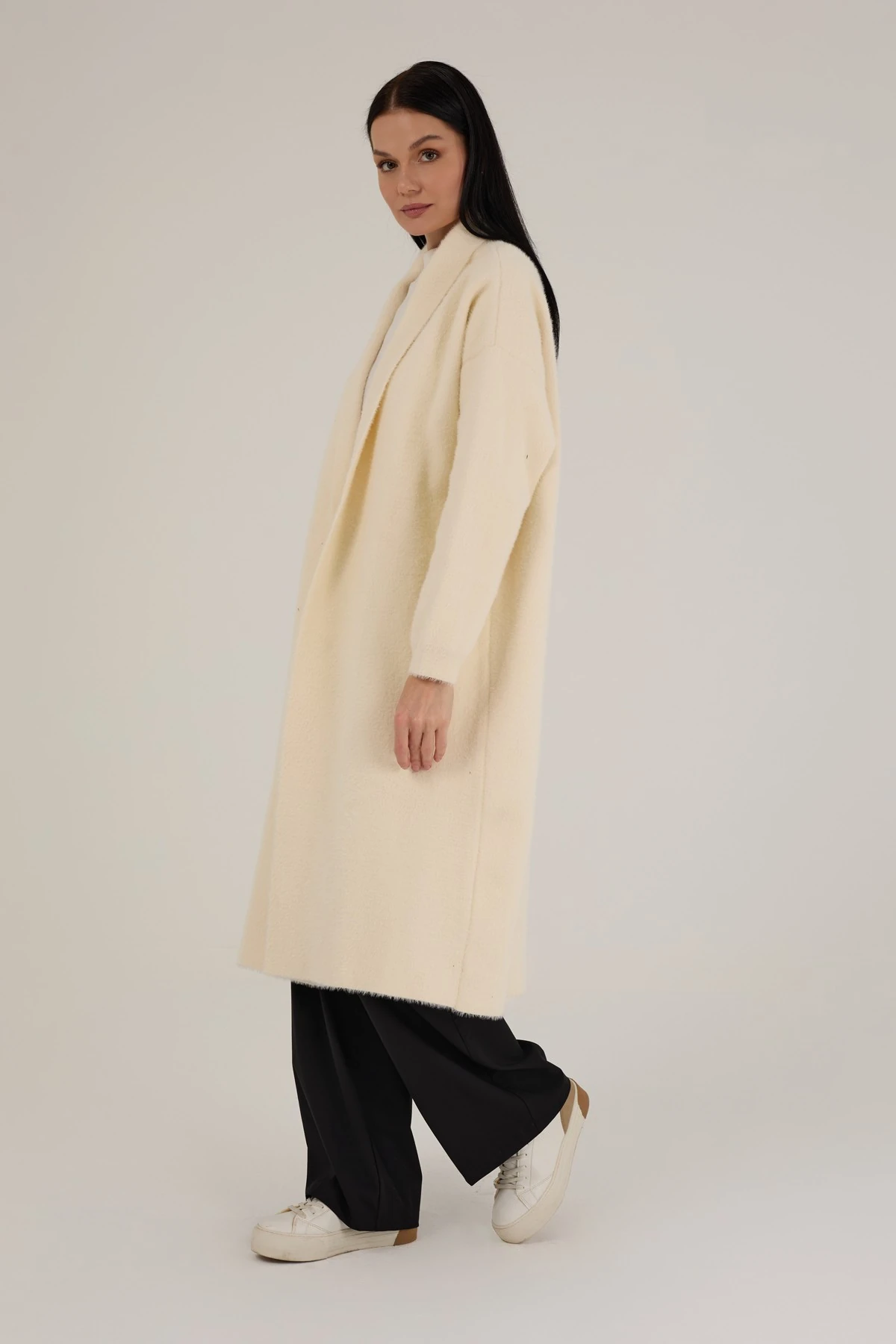 Kadın Şal Yaka Angora Dokulu Uzun Hırka 1200