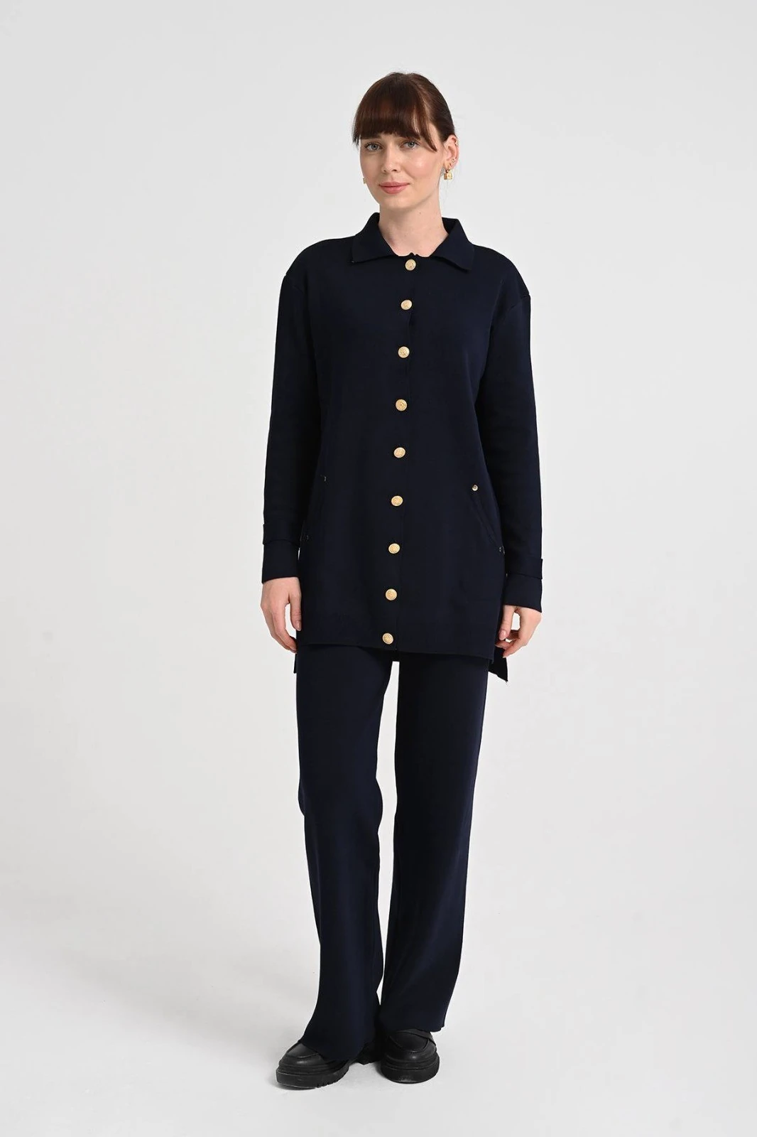 Kadın Altın Düğme Detaylı Triko Jupe Takım 1409