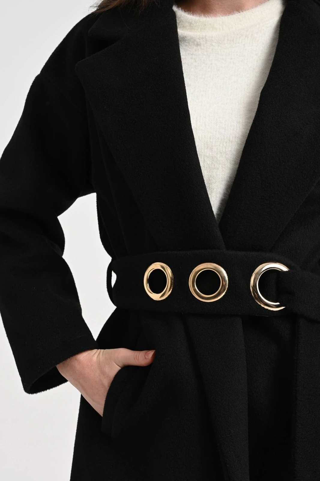 Kadın Aksesuar Detaylı Kuşaklı Kaşe Kap 9284